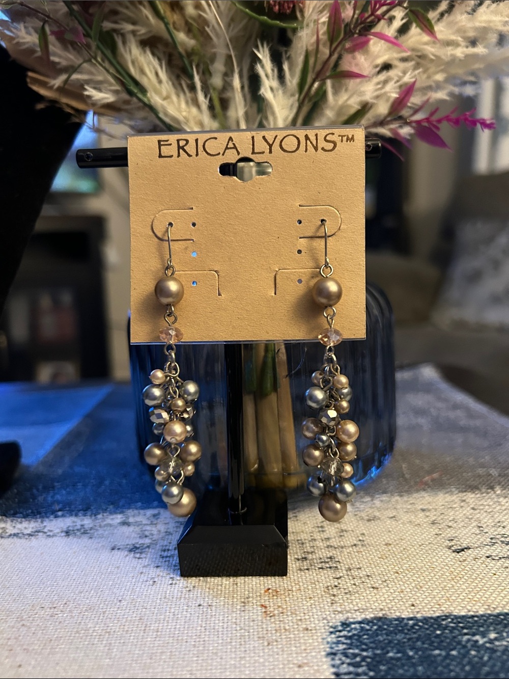 Erica Lyons Taupe and Silver Cluster Drop Earrings